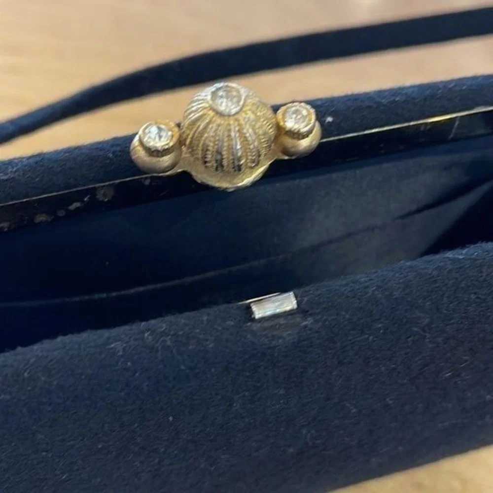 Bobbie Jerome Vintage 1950's Womens Gold & Rhinestone Clasp Evening Clutch Purse